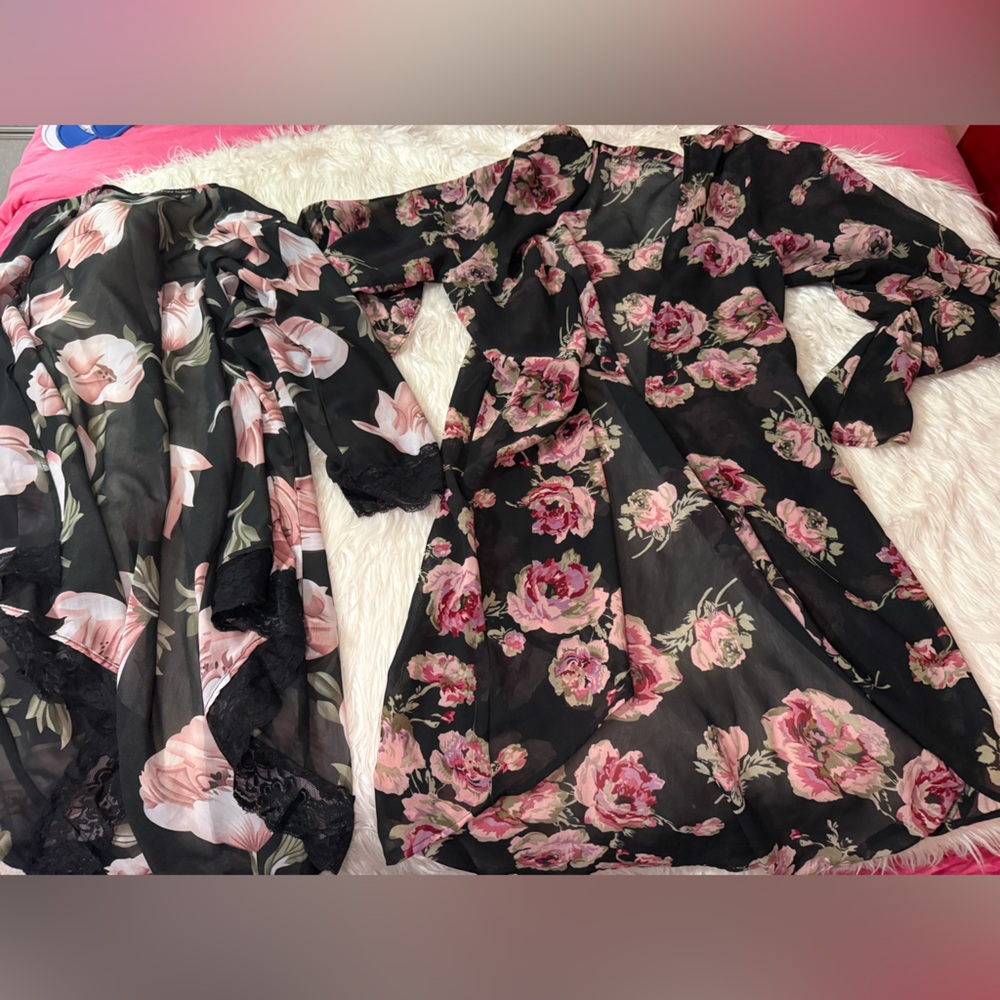 Floral Sheer Black and Pink Kimono Bundle